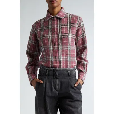 Golden Goose Journey Beaded Plaid Cotton Overshirt In Crushed Berry/sandshell/grey