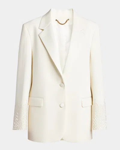 Golden Goose Journey W`s Single Breasted Over Jacket Viscose Wool Crepe W Satin Lapel & Beads Embroidery In White