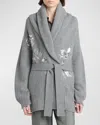 Golden Goose Journey Belted Floral Embroidered Cardigan In Grey Melange