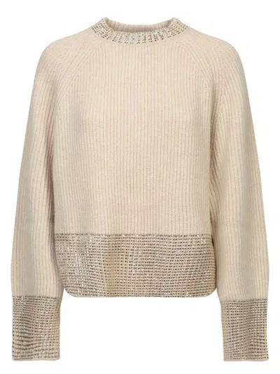 Golden Goose Journey Boxy Sweater With Stones Embroidery Clothing In Beige