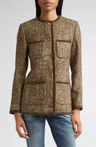 Golden Goose Journey Boxy Tweed Jacket In Brown