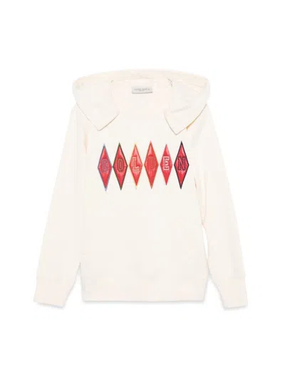 Golden Goose Journey Boy's Regular Hoodie Cotton Sweatshirt Patch Emboidered In White