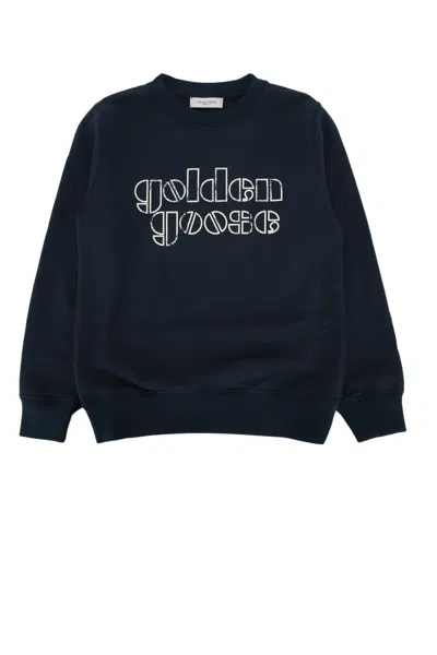 Golden Goose Logo Print Crewneck Sweatshirt Kids In Blue