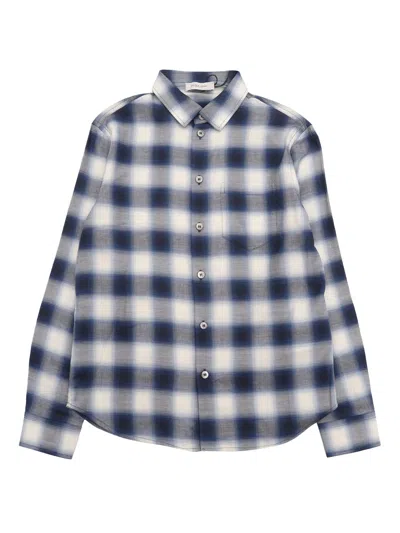 Golden Goose Kids' Journey Boys Regular Shirt/ Check Blend Cotton Shirting With Print In Blue