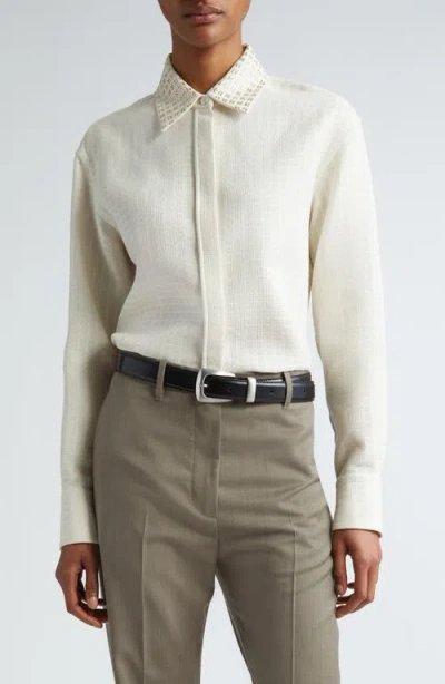 Golden Goose Journey Collection Embellished Collar Jacquard Button-up Shirt In Papyrus