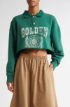 Golden Goose Journey Crop Graphic Polo Sweatshirt In Hunter Green/heritage White