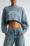 Golden Goose Journey Cropped Crewneck Sweatshirt In Windward Blue/heritage White