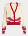 Golden Goose Beige Cardigan With Red Stripes In Shortbreadhaute Red