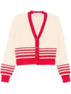 Golden Goose Beige Cardigan With Red Stripes In Shortbread/haute Red