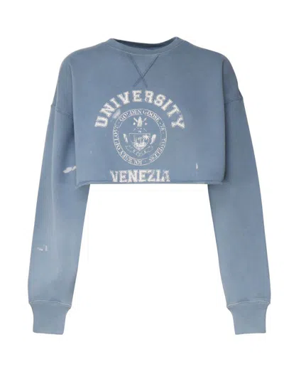 Golden Goose Journey Cropped Crewneck Sweatshirt In Blue