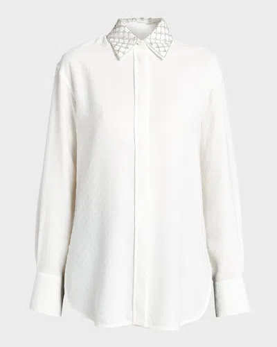 Golden Goose Journey Embroidered Boyfriend Shirt In Antique White