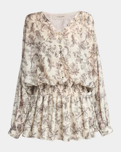 Golden Goose Journey Floral Long-sleeve Cotton Voile Mini Dress In Pink