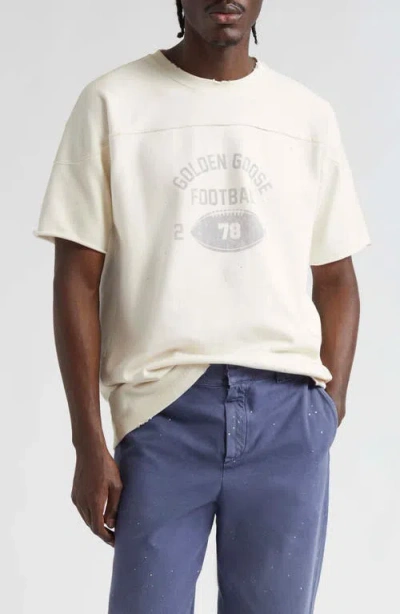 Golden Goose Journey Football Logo Distressed Cotton Graphic T-shirt In Heritage White/black