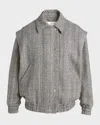 Golden Goose Wool Blend Herringbone Bomber Jacket In Midnightecru