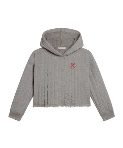 GOLDEN GOOSE GIRLS' CROPPED SWEATSHIRT IN GRAY MELANGE WITH A HOOD AND EMBROIDERY ON THE FRONT