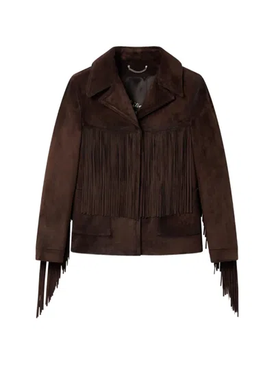 Golden Goose Journey Jacket With Fringes In Waxed Calf Leather In Black