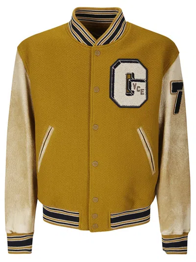 Golden Goose Journey Knitted Ribs Leather Slevess Bomber In Yellow