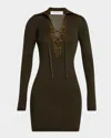 Golden Goose Journey Lace-up Ribbed Wool Mini Dress In Brown