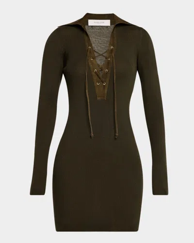 Golden Goose Journey Lace-up Ribbed Wool Mini Dress In Brown