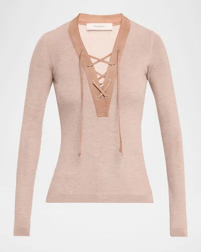 Golden Goose Journey Lace-up Ribbed Wool Sweater In Brown