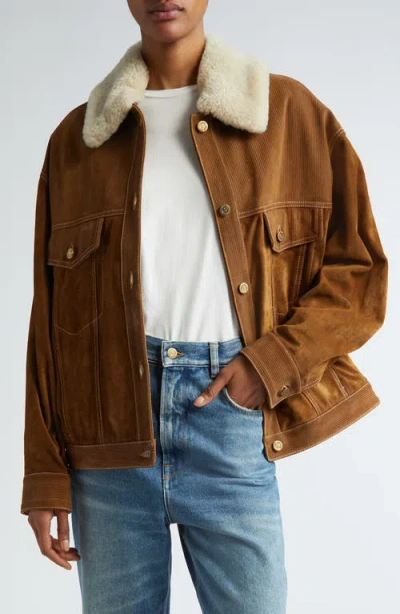 GOLDEN GOOSE GOLDEN GOOSE JOURNEY LEATHER TRUCKER JACKET WITH REMOVABLE GENUINE SHEARLING COLLAR