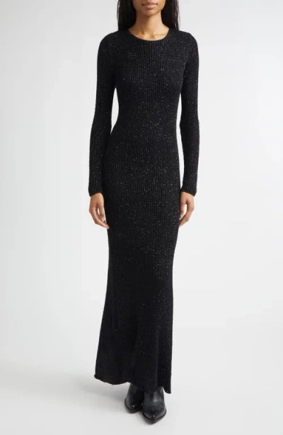 Golden Goose Journey Long-sleeve Sequined Mesh Maxi Dress In Black