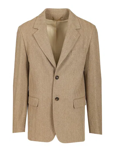 Golden Goose Single-breasted Chevron Linen Blend Blazer In Nude