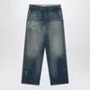 Golden Goose Wide Blue Washed Jeans With Distressing In Multi