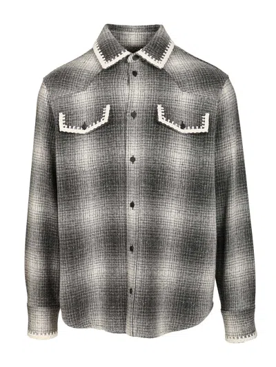 Golden Goose Journey M's Over Shirt With Designed Yokes Patch Pockets Check Blend Wool Shirts Multicolor In Gray
