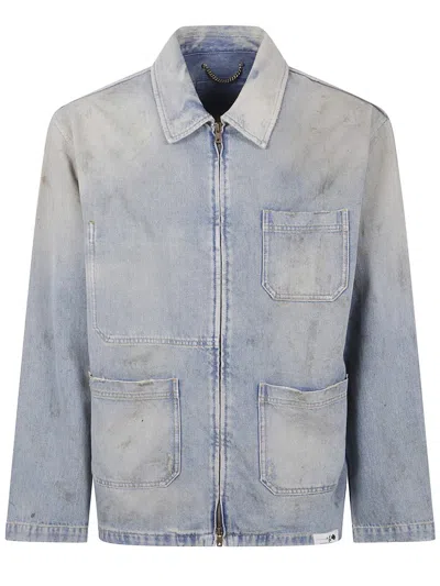 GOLDEN GOOSE GOLDEN GOOSE "JOURNEY" MAN`S MACKENZIE WORK JACKET FULL ZIP COTTON DENIM OFFICINA WASH CLOTHING