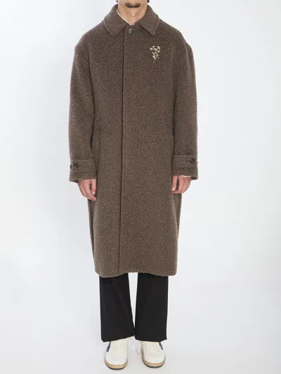 Golden Goose "journey" Man`s Single Breast Car Coat Wrinkled Virgin Wool In Brown