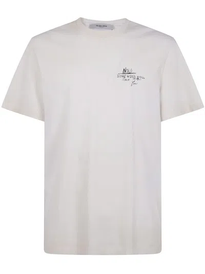 Golden Goose "journey" Man`s T-shirt Regular Gauze Cotton Jersey Vintage Treatment With Print Clothi In Neutral