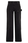 Golden Goose Wide Black Trousers In Denim In Black