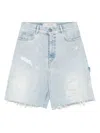 Golden Goose Distressed Denim Bermuda Shorts In Blue