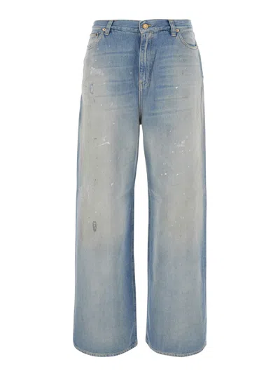 Golden Goose Journey Melody Boyfriend Jeans For Women With High-waist And Paint Detail In Blue