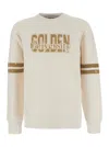 Golden Goose Journey Ms Crew Neck Sweatshirt Reverse Side Cotton Fleece With Print In Neutral