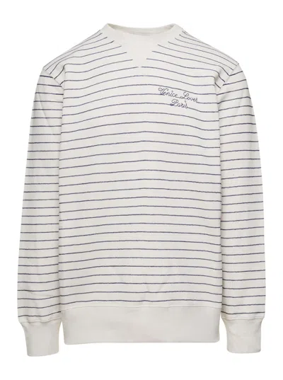 Golden Goose Journey Ms Crew Neck Sweatshirt/striped Cotton+venice Loves Paris Logo In White