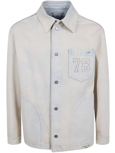 Golden Goose "journey M`s" Denim Work Jacket Peter Bleach Laguna Wash In Neutral