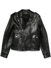 Golden Goose Black Biker Jacket With Notched Revers And Leopard Lining In 90100 Black