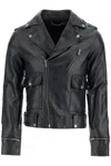 Golden Goose Black Biker Jacket With Notched Revers And Leopard Lining