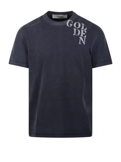 Golden Goose Journey M`s T-shirt With Floc Print In Blue