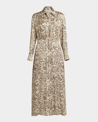 Golden Goose Journey Naike-print Satin Collared Gown In Safariblack