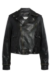 Golden Goose Shiny Black Sheepskin Biker Jacket With Sturdy Zip In Black
