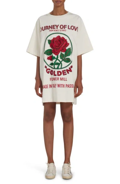 Golden Goose Journey Of Love Embroidered T-shirt Dress In Heritage White/multicolor