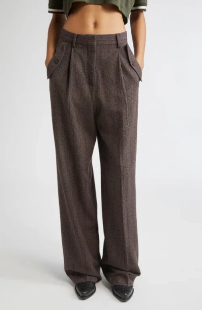 Golden Goose Journey Pinstripe Pleated Wool Wide Leg Pants In Brown
