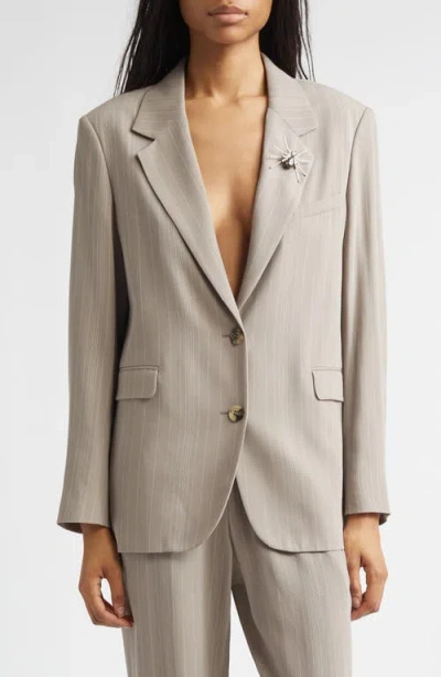 Golden Goose Journey Pinstripe Wool Blend Blazer With Spider Brooch In Gray
