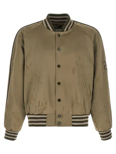 Golden Goose Ourney Panfilo Bomber Jacket With Satin Knit Details In Green