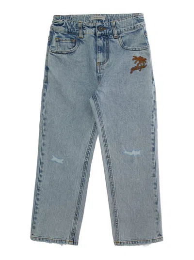Golden Goose Kids' Journey Regular Fit Jeans Bleached Washed Denim With Embroidery In Blue