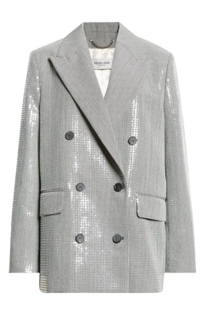 Golden Goose Journey Sequin Microhoundstooth Boyfriend Blazer In Black/antique White