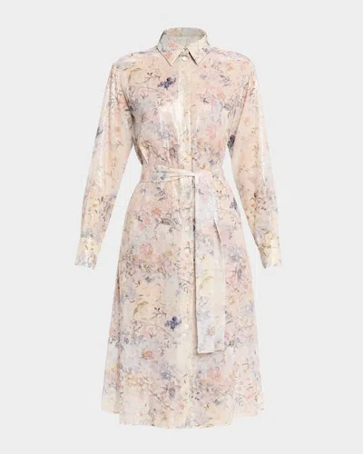 Golden Goose Journey Sequined Floral Midi Shirtdress In White